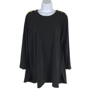Lauren‎ Ralph Lauren Top 1X Black Solid Gold Buttons Polyester Blend NWT TP-2506